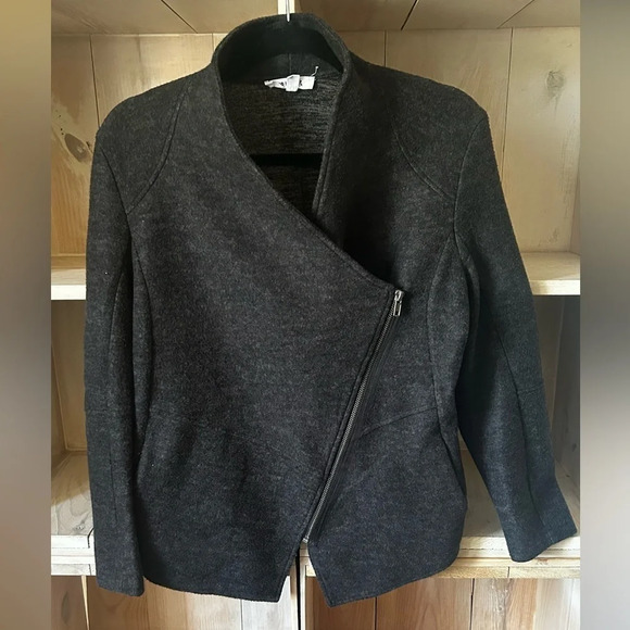 BB DAKOTA Dark Grey Asymmetrical Zip Fleece Moto Jacket Size Medium - Picture 5 of 12